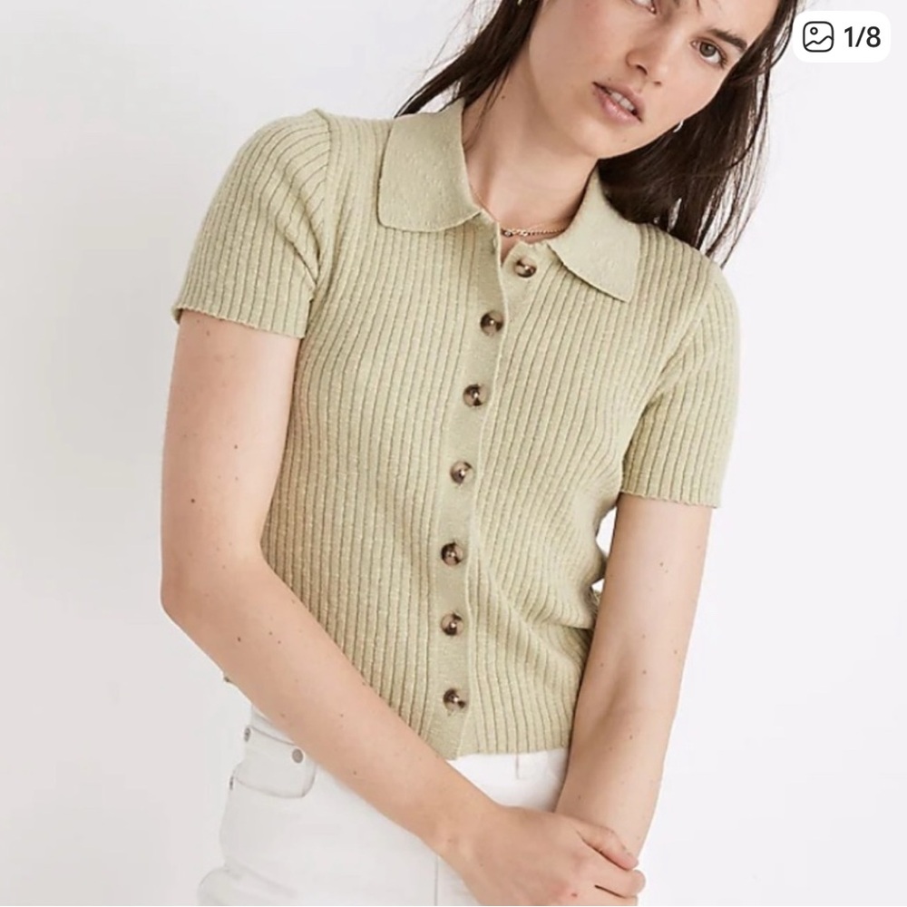 Madewell Ribbed Button-Down Shirt in green